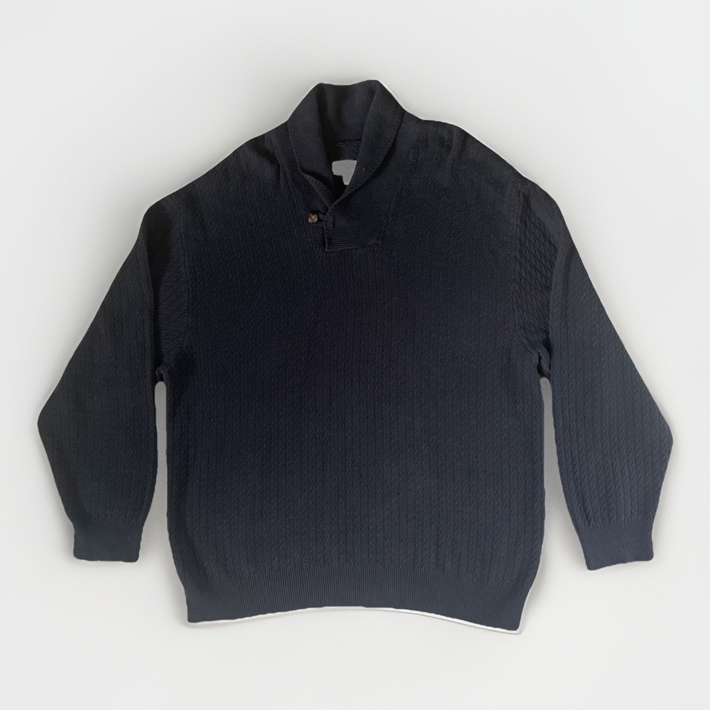 Pronto Uomo Pullover Sweater XXL Mens Black Collar Button Cable Knit Fishermans‎